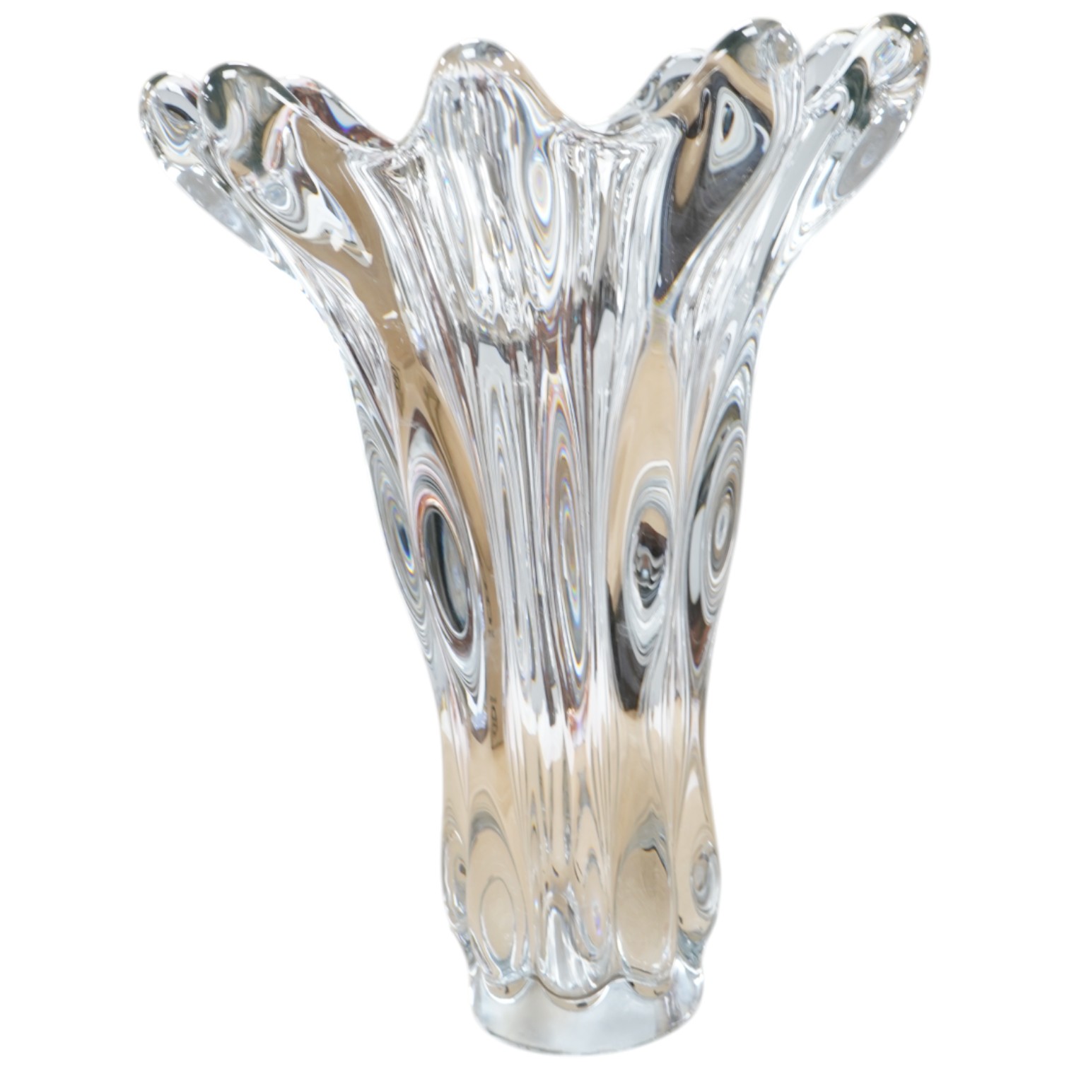 Vannes - Large 1960's clear crystal glass vase, 39cm high